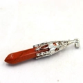 Polished red goldstone hexagonal prism pendant with silver hollow metal base - Without Chain / Gold Sandstone