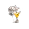 18K gold cocktail martini glass screw back earring with yellow and clear zircon stones - Martini Cup / Silver