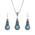Böhmisches Silber-Schmuckset mit blauem Türkis-Tropfenhalskette und Ohrringen - Antik Silber Blau Stein Set
