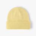 Winter light yellow ribbed knit beanie hat for men and women with warm folded cuff - Adjustable / Velvet Beige