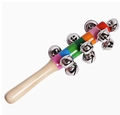 Rainbow painted wooden hand bell with ten silver metal jingle bells for baby music education - Colorful Hand Bell