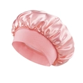 Pink silk satin sleep bonnet with wide elastic band and pleated texture for hair protection - Sleep Bonnet / Dusty Pink