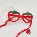 Rote Erdbeer-Partybrille für Kinder mit Blatt-Details und Smiley-Gesicht-Halskette - Roter Rahmen + Rote Kette