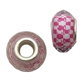 Pink and white checkered glass bead with silver metal core for DIY bracelet making - Rose Red Lattice Faceted Bead