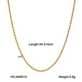 Detailed view of golden twisted rope chain necklace with dimensions and weight specs - 2mm Width Style (HC-N40013)