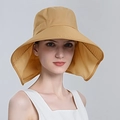 Women wide brim sun hat in mustard yellow with ponytail hole and neck protection - Elegant Khaki