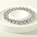 Minimalist elastic bracelet with polished silver round beads and mirror finish shine - 8mm / Silver