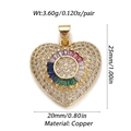 Macro shot of gold heart pendant with colorful crystals and detailed size specifications - Dbn155-09 / 18K Gold
