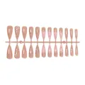 Pink press-on nails in long almond shape with silver 3D bows and star decorations - C1-13789 Strip Pack (24 Pcs)
