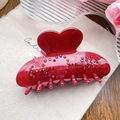 Pinza para el cabello de corazón rojo oscuro con diamantes y textura de mármol - 9cm / Burdeos