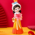 Chinese Dunhuang girl figurine in yellow hanfu with lion dance hat and resin rattle - Large Figurine with Kite (B143)