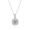 Classic 925 sterling silver square halo pendant necklace with a brilliant moissanite stone - (s925 Silver + Moissanite N12752-6.5/6.5mm) / Chain Length 40cm + 5cm (extension Chain)