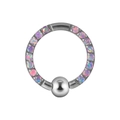 Polished stainless steel BCR ring featuring pink and purple opal inlay beads - Steel Color-OP38 Opal