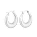 Boucles d'oreilles créoles épaisses vintage argentées en acier inoxydable 18K - Style E Ovale Bord Couteau (KE109521-WGMW)