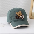 Casquette de baseball enfant vert foncé avec écusson ours et bordure de visière - 50cm (1-3 ans) / Lucky Ours - Vert