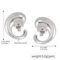 Polished silver stainless steel curved water drop stud earrings measuring 16.3mm - F509-Silver / Silver