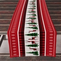 Linen Christmas table runner with red-green plaid reindeer and snowflake patterns - 33*183cm / Red Green Plaid Reindeer Tree