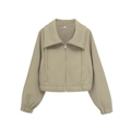 Damen-Jacke in Khaki mit Kordelzug, Stehkragen und weichem Sweatstoff-Material - XS / Tops