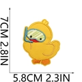 Detailed view of yellow duck embroidery patch with dimensions showing 7cm height - Duck with Diving Goggles