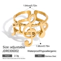Gouden roestvrijstalen open ring met muzieksleutel en muzieknoten voor dames - G-sleutel Muzieknoot Stijl (JDR0306002)