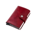 Portacarte slim in pelle rossa con protezione RFID e pop-up automatico in alluminio - Trama in Pelle Cerata ad Olio / Borgogna