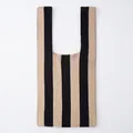 Vertical black and beige striped knit tote bag with minimalist dual handle design - Black and Khaki Stripes