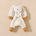 Plush bunny baby security blanket in soft off-white and light brown fleece fabric - White & Khaki (White Ears) Lamb Wool Rabbit