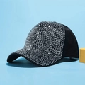 Cappellino da baseball nero alla moda con strass argentati scintillanti e visiera - Taglia Adulto (Regolabile) / Nero con strass grigio canna di fucile