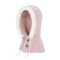 Passamontagna in peluche rosa e bianco con paraorecchie e bottoni in resina - Rosa
