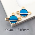 Golden Saturn astronaut pendant with blue enamel oil drip finish for jewelry making - Planet 11x16mm-9940