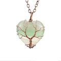 Detailed wire-wrapped bronze Tree of Life over heart-shaped green crystal pendant necklace - Antique Copper + Fluorite