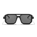Lunettes de soleil carrées noires à double pont avec monture épaisse en acétate chic - Monture Noire Verres Gris