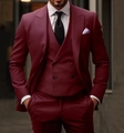Men's three-piece formal suit in burgundy red with blazer vest and trousers - XXS / Burgundy