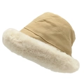 Khaki Fischerhut für den Winter mit Kunstpelzbesatz und Twill-Baumwolle für Wärme - Erwachsene Einheitsgröße (56-62cm) / Beige