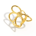 Elegante anello aperto in acciaio placcato oro 18K con design floreale e centro strutturato - Anello Aperto a Fiore di Linea (R5278) / Oro