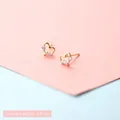 Minimalist gold heart stud earrings with white stones and 0.5cm length measurement - Heart Shape