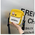 Cute yellow and white canvas square crossbody bag with cartoon girl brooch and strap - Yellow Without Pendant