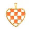 Golden heart pendant featuring orange and white checkered enamel finish jewelry - ABG0614-Orange Checkerboard (Heart)