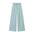 Mint green high waist wide leg trousers with elastic drawstring waistband and fluid drape - S / Pants / Light Blue Striped Pants