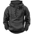 Sudadera retro con cordones para hombre en color negro con bolsillo de canguro - S / Tops / Gris