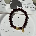 Exquisite dark red beaded bracelet with golden Fu character lucky cloud pendant - Vermilion Red Dragon Dumpling Bracelet For Wealth And Fortune #sz339