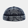 Berretto docker retrò in denim lavato blu scuro con ricamo Conqueror - 2# Blu Scuro