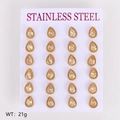 24 pairs of gold stainless steel stud earrings with clear teardrop stones on display card - Water Drop Style / 12 Pairs Pack (6.5*8.5mm) / Gold