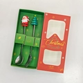 Christmas gift set with stainless steel Santa and tree themed spoon and fork in green box - Silver Santa/Round Tree [2PCS] Machine Polished