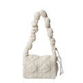 Bolso de hombro de nailon acolchado en blanco crema con correa plisada tipo nube - Blanco