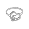 Silver adjustable heart ring featuring letter G design with sparkling clear zircons - Initial G (Silver Ring G) / Silver