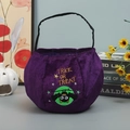 Purple velvet Halloween candy bag featuring trick or treat embroidery and a bat design - Medium Purple Owl