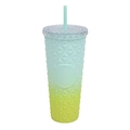Gradient mint green to yellow durian plastic tumbler with geometric diamond texture - Gradient Green Yellow