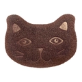 Dark brown cat-shaped PVC litter mat with non-slip texture and paw cleaning surface - Cat / Brown