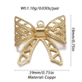 Detailed view of gold plated hollow bow charm with 19mm dimensions and material specs - YSN007-10 Gold Hollow Bow